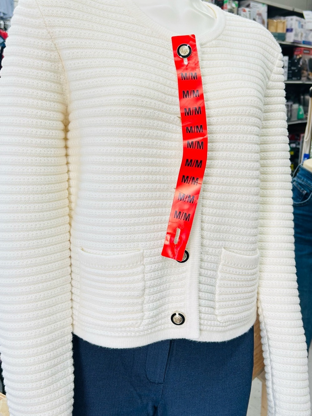 Hilary Radley Cream Textured Knit Blazer